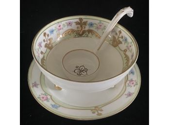 Lovely Nippon Porcelain Bowl W/ Saucer & Laddle