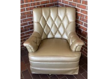 Mid Century Gold-toned Arm Chair W/ Diamond Tufted Design