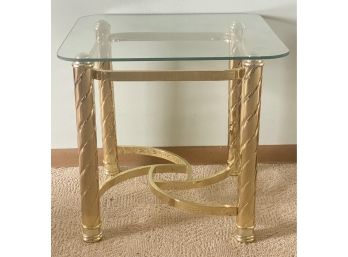 Small Mid Century Glass Table W/ Gold-toned Base