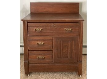 Antique Oak Eastlake Washstand W/ 3 Drawers & Storage