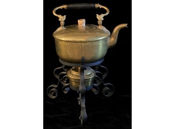 Antique Brass Pot W/ Cork, Burner & Iron Stand