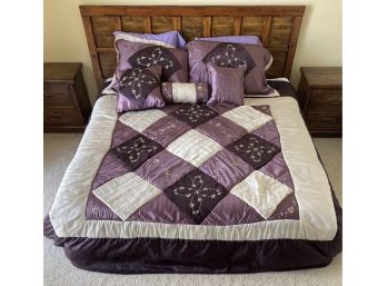 Vintage King Bed Frame  W Purple Design Pillows & Covers, Includes Headboard & Twin Box Springs