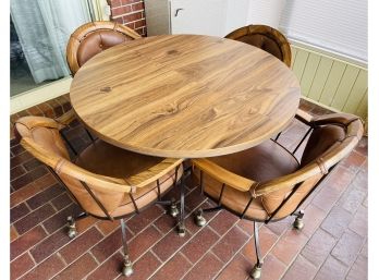 Round Wood And Metal MCM Press Wood Dining Table With Metal Frame