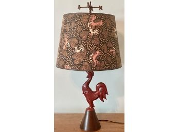 Red Carved Rooster Lamp W/ Matching Rooster Design Lamp Shade