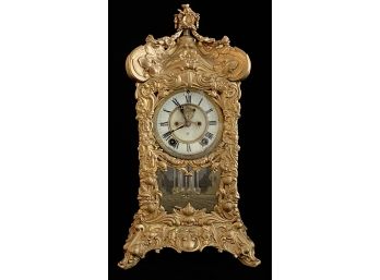 Stunning Antique Ansonia Rich Gold Floral Crystal Regulator