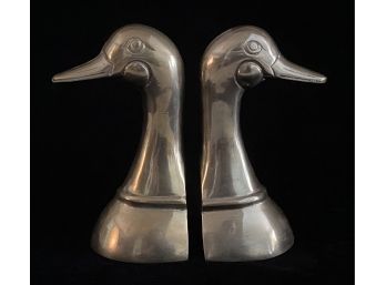 Pair Of Solid Brass Vintage Duck Book Ends