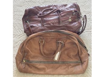 Brown Leather Travel Bag & Maroon Leather-like Tennis Bag  Lot