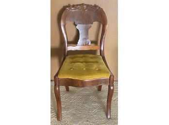 Vintage Unmarked Wood Chair W/ Green Cushion