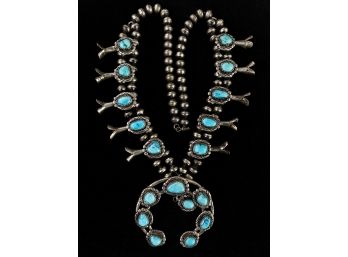 Squash Blossom Sterling Silver And Turquoise Necklace