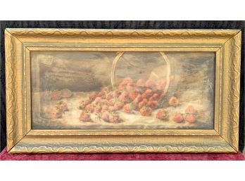 Strawberry Oil Painting On Canvas In Gold Colored Frame