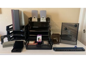 A Group Of Office Supplies Inc. Binders, Trays, 3 Hole Punch & More