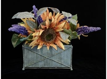 Flower Arrangement On Tin Basket