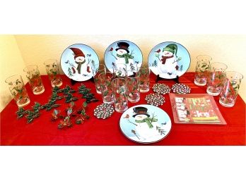 A Fantastic Collection Of Christmas Plates, Glasses, Coasters, Napkin Rings And More