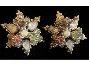 Vintage Multi-stone Gold Toned Earrings