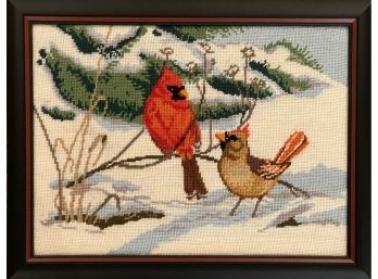 First Snowfall Cardinals Cross Stitch Framed