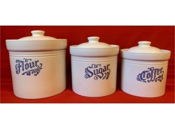 3 Collectible  Pfaltzgraff Yorktowne Pottery Stoneware Canisters With Lids.