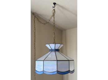 Vintage Blue & White Stained Glass Hanging Ceiling Lamp
