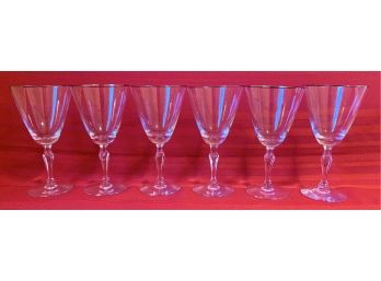 6 Silver Tone Trim Wine Glasses.