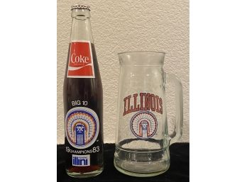 1983 Big 10 Champions Coke Bottle W/ University Of Illinois Glass Mug