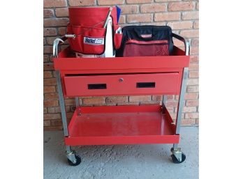 Red Storage/tool Cart & Bucket W/ All Contents Included