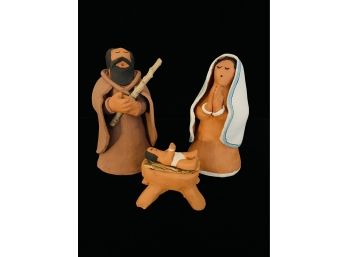 Signed Mexican Clay Pottery Nativity Set