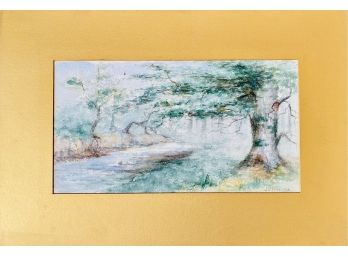 Antique Original Watercolor Painting-Woods With Stream By L. E Patson