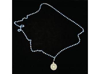 Blue Faceted Bead Necklace With MOP Pendant 24'