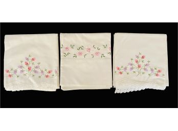 3 Vintage Standard Embroidered Pillow Cases