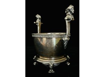 Antique Silver Plate Footed Bowl With Figurehead Posts