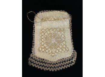 Antique Hand Crocheted Purse With Green Silk Lining