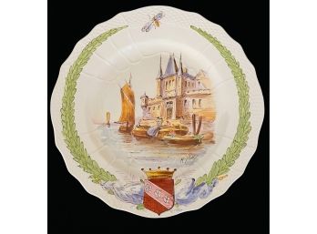 Antique 1735 HP French Porcelain Plate Marked Sceaux-Fishing Boat Scene