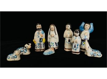 Vintage Glazed Clay Nativity Set