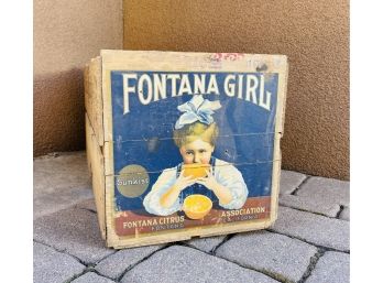 Antique Wood Fruit Box With Great Graphics Wear Fontana Girl Consistent With Age 12 ' X 26' X 12'