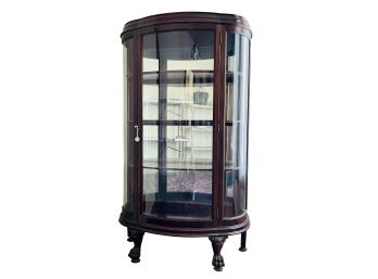 Antique Victorian Mahogany Curved Glass Mirrored China Cabinet With Claw & Ball Feet