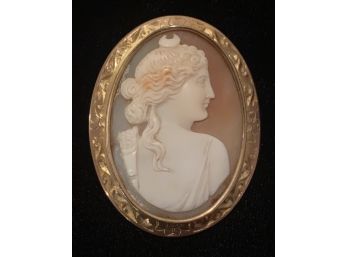 Brooch Pendant Carved Cameo 10k Yellow Gold