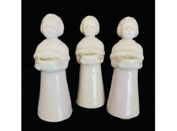 3 Vintage Pink Ceramic Angel Candle Holders