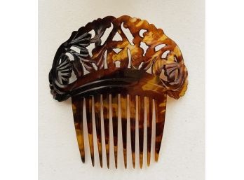 Antique Ladies Fan Shaped Tortoise Shell Decorative Hair Comb