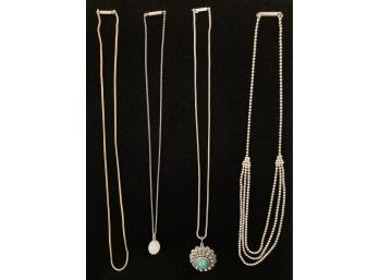 Four Piece Antique Costume Necklaces Silver Toned
