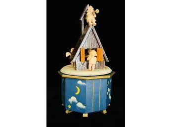 Vintage Swiss Wood Music Box Angels In House-Ave Maria Tune