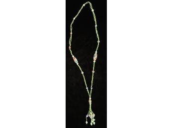 Glass Bead Necklace With Green Beads & Mile Fiori Glass Beads 23'