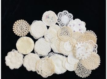Large Lot Of Antique Crocheted & Embroidered Doilies