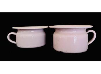 2 Small Pink Enamelware Pots With Handles