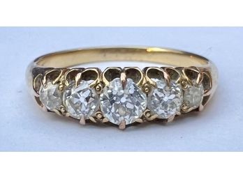 5 Mine Cut Diamonds 18k Yellow Gold-Total 0.75 Ct