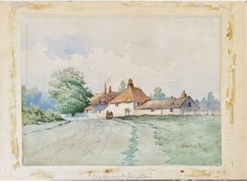 Antique Signed Watercolor Painting 1898- Old Houses At Loughton