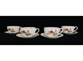 4 Vintage Japanese Porcelain Cups With Saucers With Rose Design