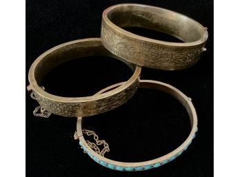 Three Victorian Gold Tone Bangle Bracelets