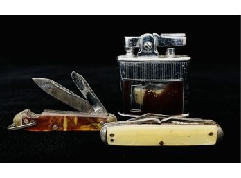 Vintage Lighter & 2 Small Pocket Knives