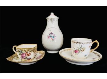 2 Vintage Porcelain Demi-Tasse Sets With Small Teapot