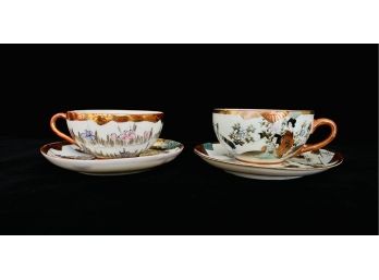 2 Antique 19th Century Japanese Katami Porcelain Cups With Saucers