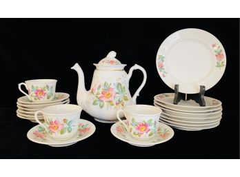 21 Pc White & Floral China With Teapot